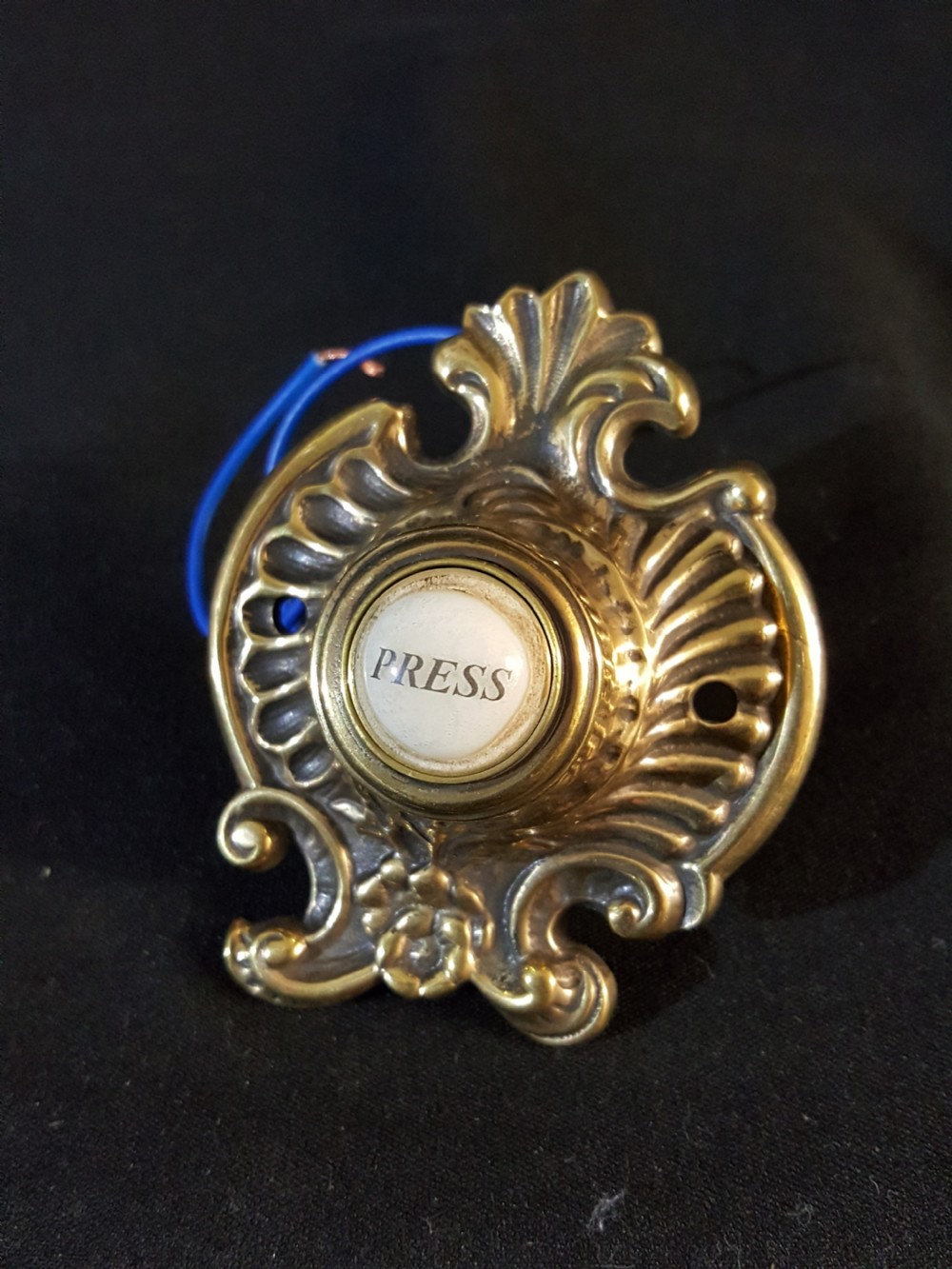 Victorian Brass Porcelain Press Door Bell.  View IV