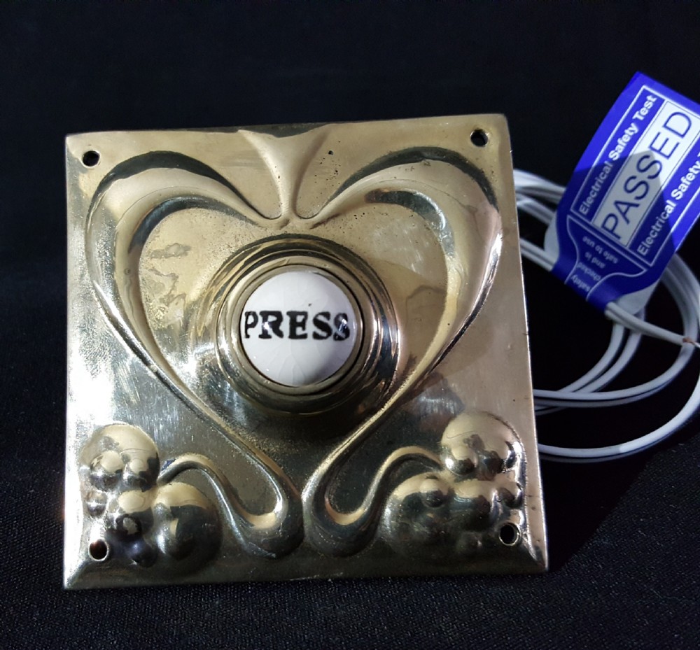 Art Nouveau Brass Porcelain Press Door Bell. View II