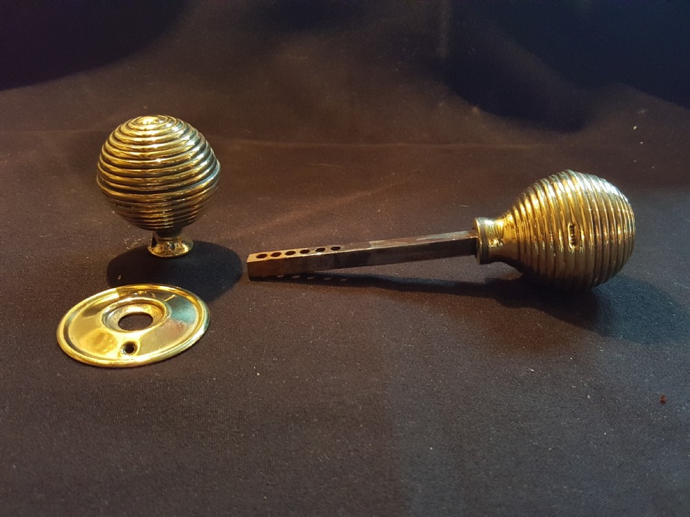 Pair of Brass Victorian Beehive Rim-Lock Door Knobs View II