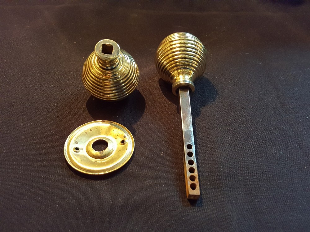 Pair of Brass Victorian Beehive Rim-Lock Door Knobs View IV