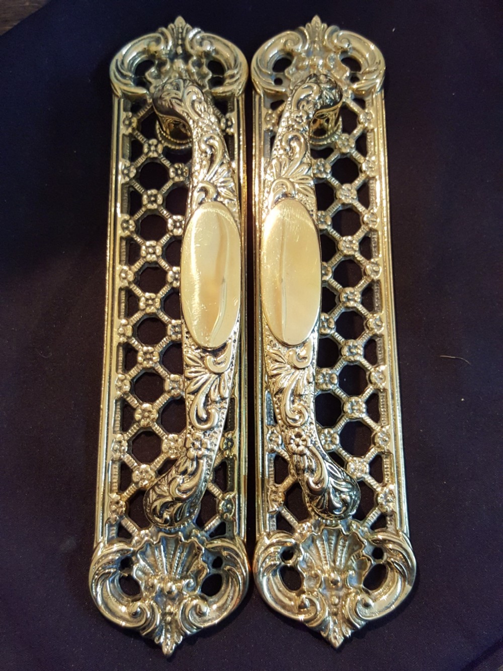 Pair of Brass Water Gilded Regency Door Pull Handles.
