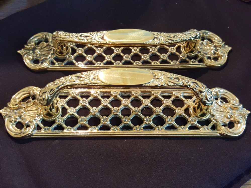 Pair of Brass Water Gilded Regency Door Pull Handles. View III