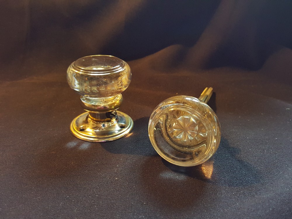 One Pair of Victorian Clear Glass Rim-Lock Door Knobs