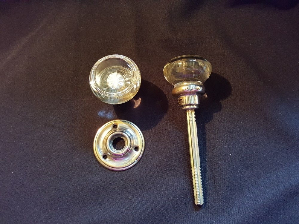 One Pair of Victorian Clear Glass Rim-Lock Door Knobs View V