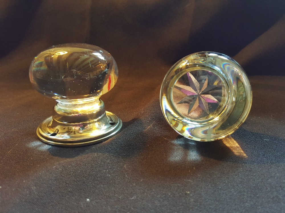 One Pair of Victorian Clear Glass Rim-Lock Door Knobs