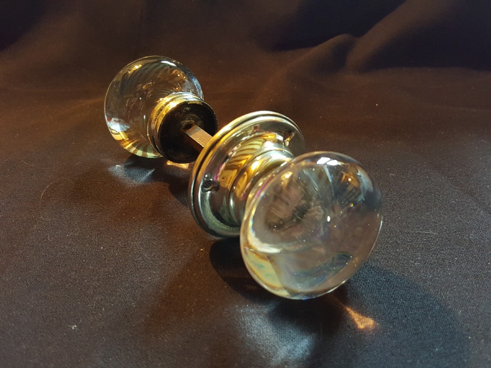 One Pair of Victorian Clear Glass Rim-Lock Door Knobs View II