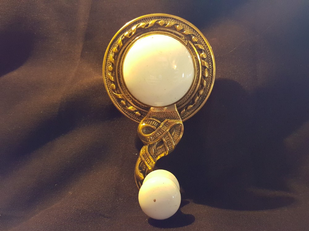 Ornate Victorian Brass & Ceramic Door Bell Ringer.