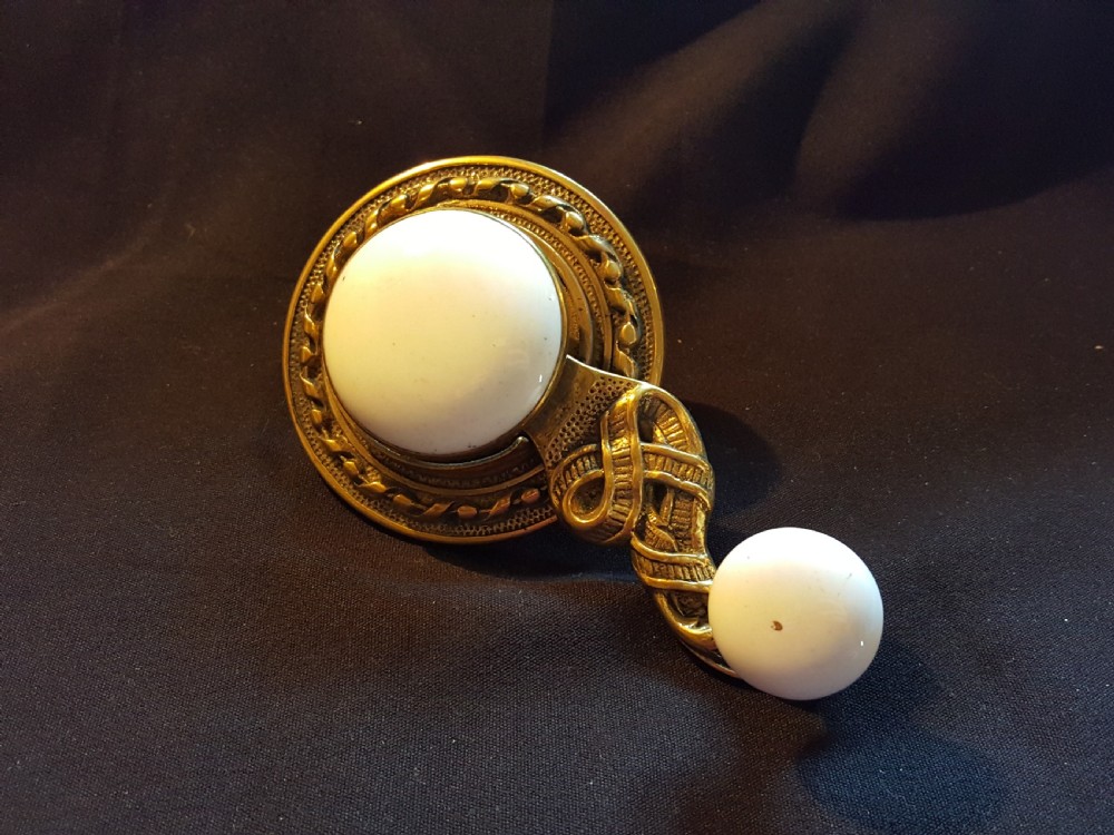 Ornate Victorian Brass & Ceramic Door Bell Ringer. View II