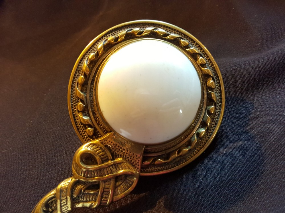 Ornate Victorian Brass & Ceramic Door Bell Ringer. View V