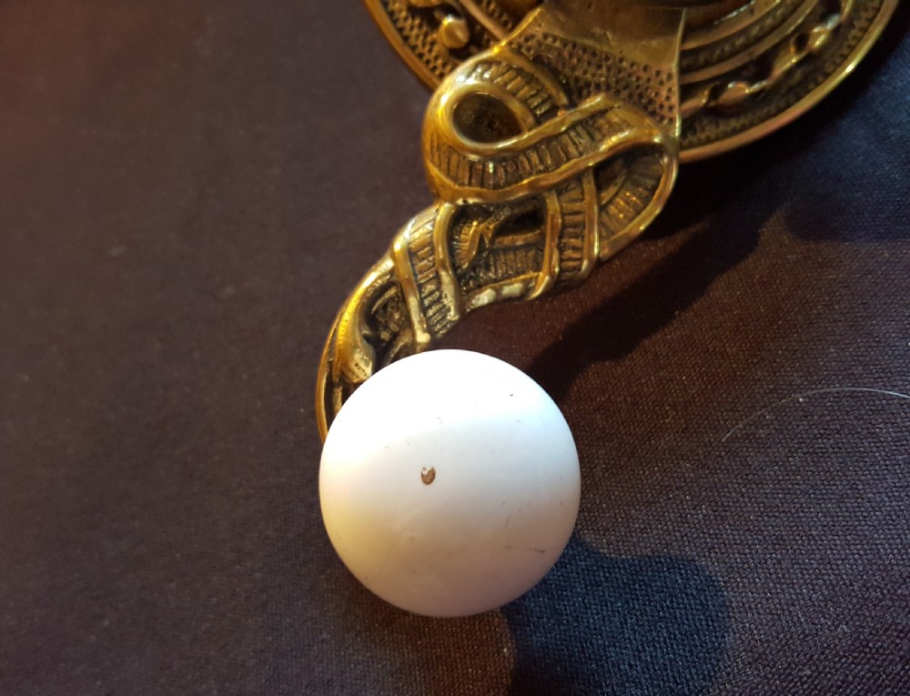 Ornate Victorian Brass & Ceramic Door Bell Ringer. View VI
