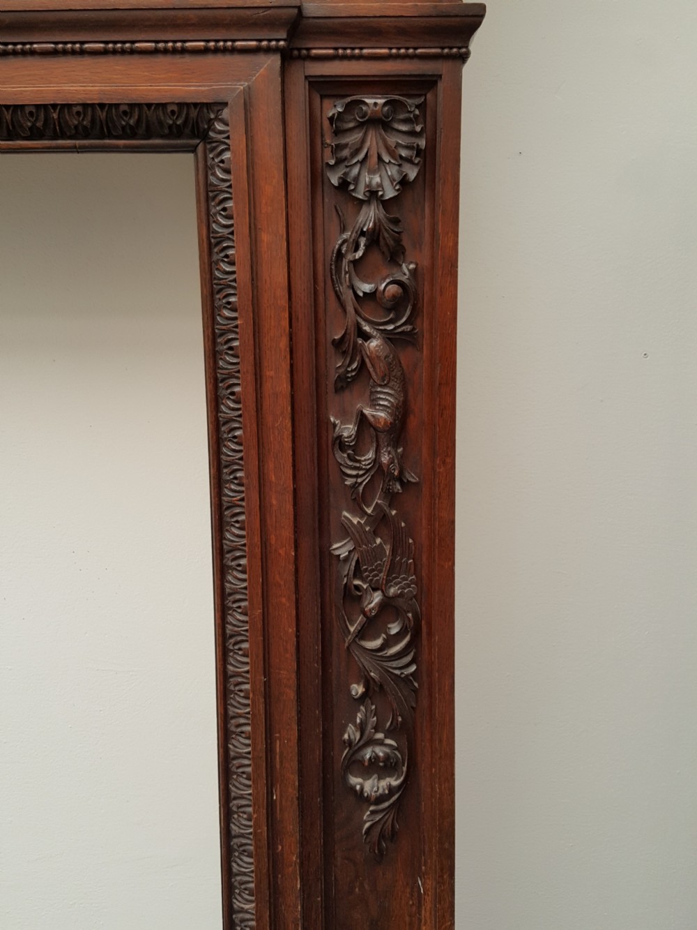 Victorian Carved Solid Oak Fireplace. View II