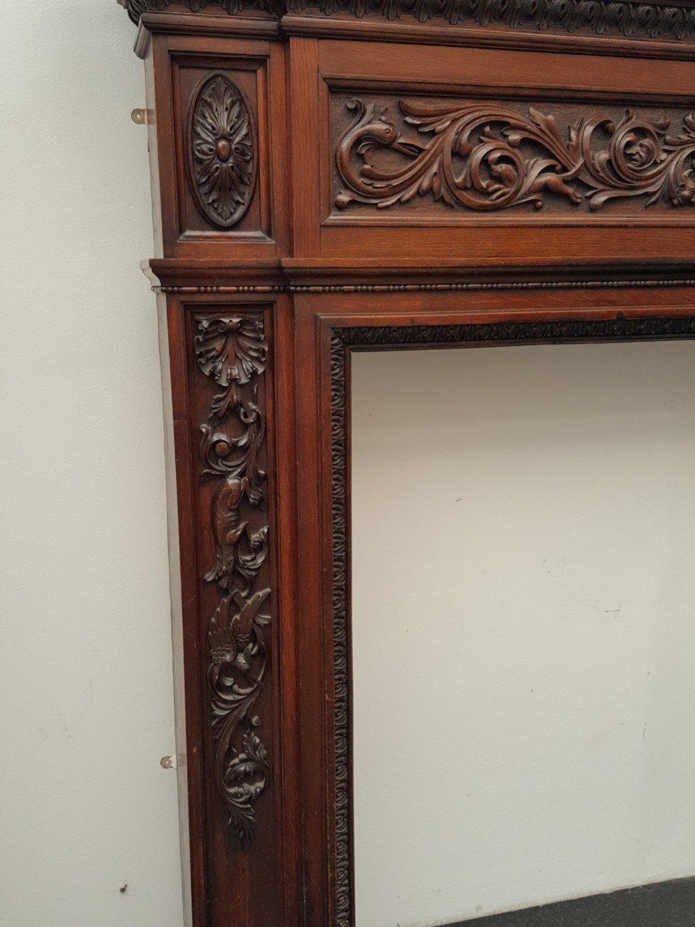Victorian Carved Solid Oak Fireplace. View V