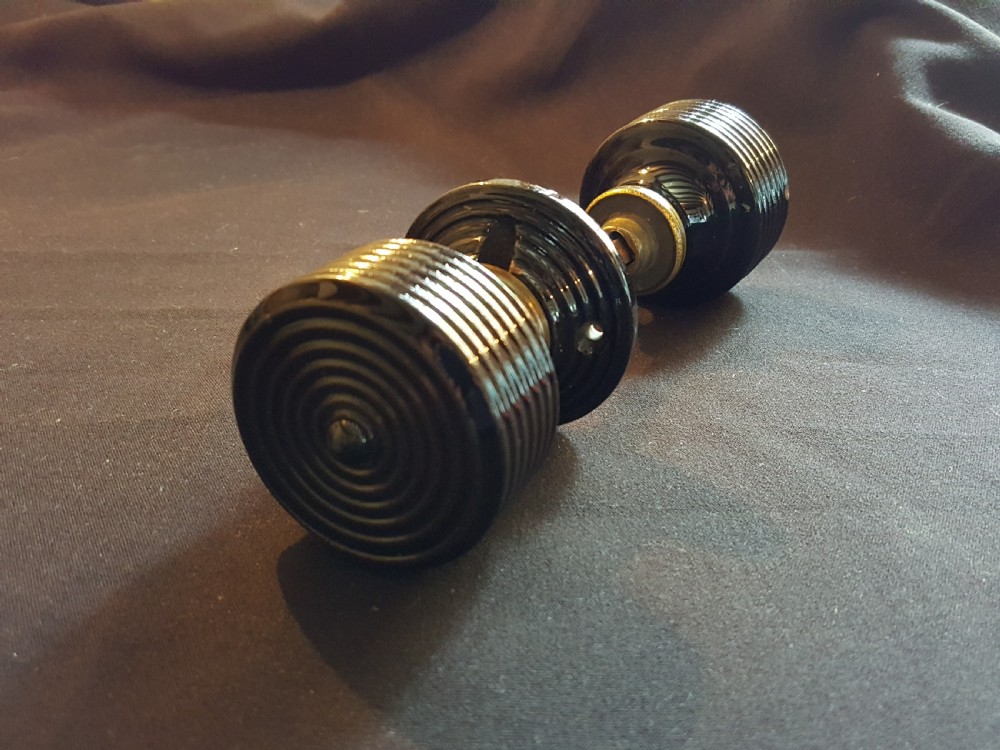 Pair of Victorian Ceramic Rim-Lock Door Knobs.