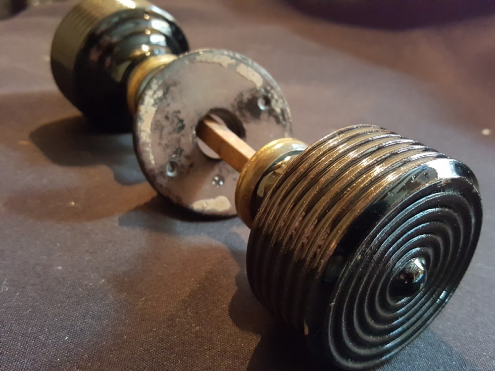 Pair of Victorian Ceramic Rim-Lock Door Knobs. View V