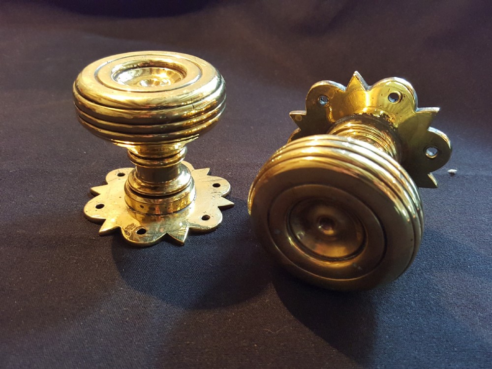 Pair of Gothic Brass Door Knobs.
