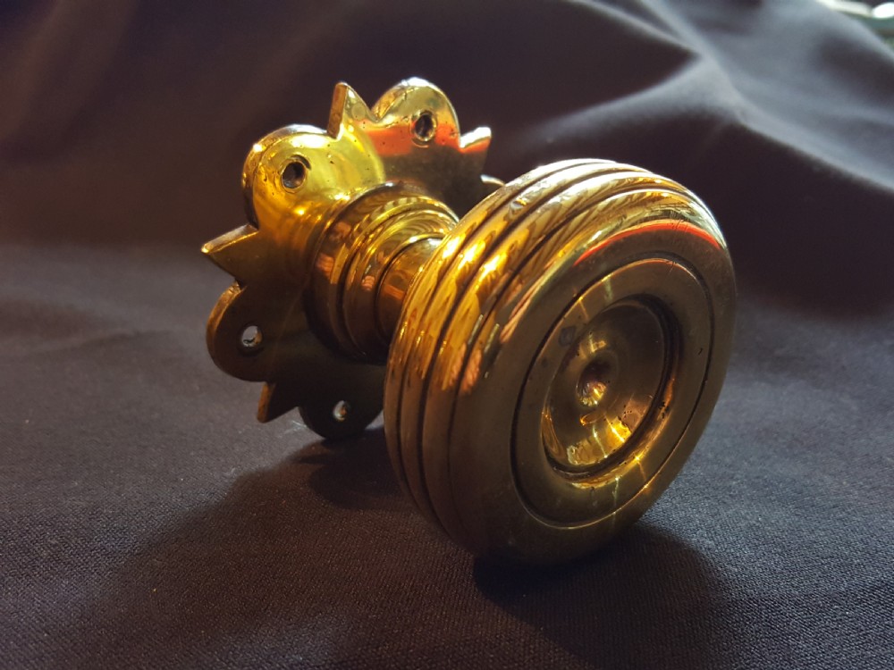 Pair of Gothic Brass Door Knobs. View V