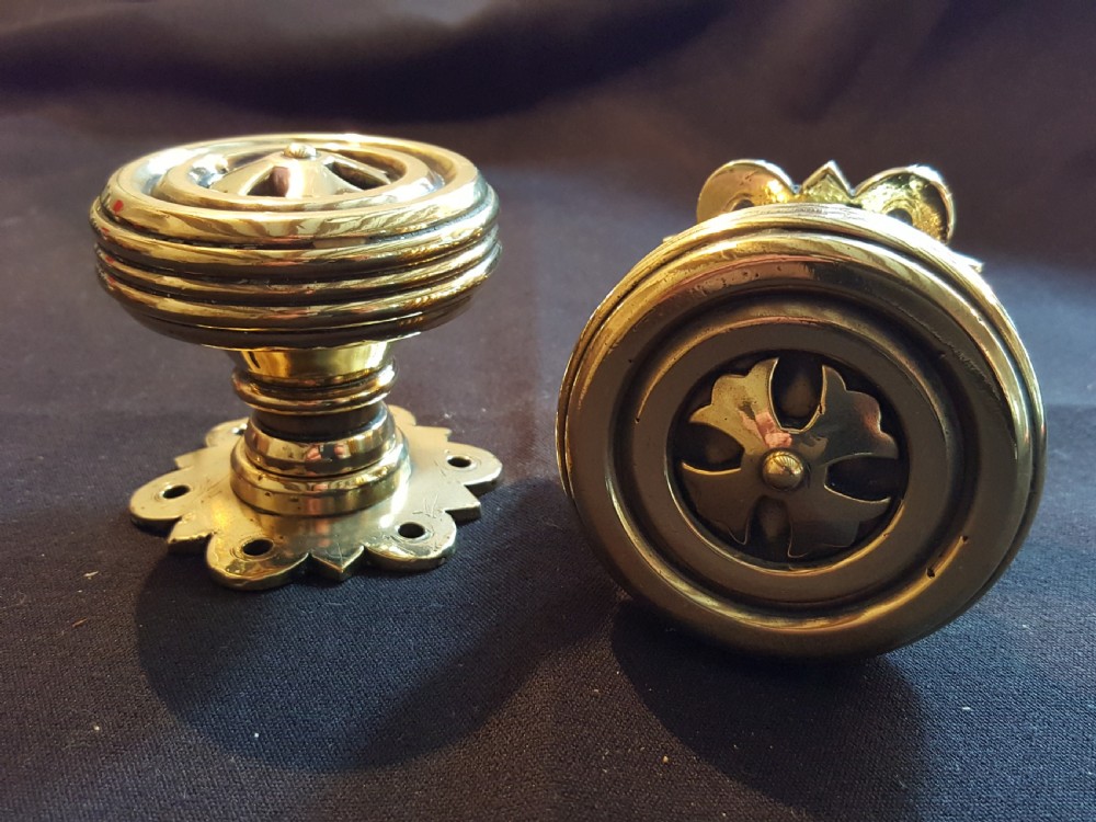 One Pair of Gothic Brass Door Knobs.