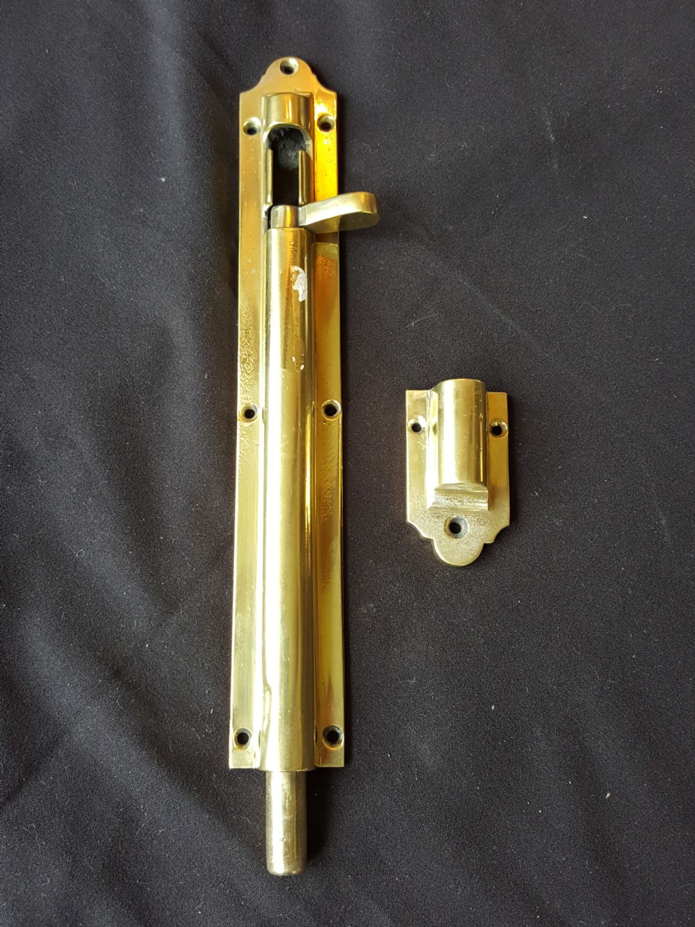 Single Brass Gothic Victorian Door Bolt.