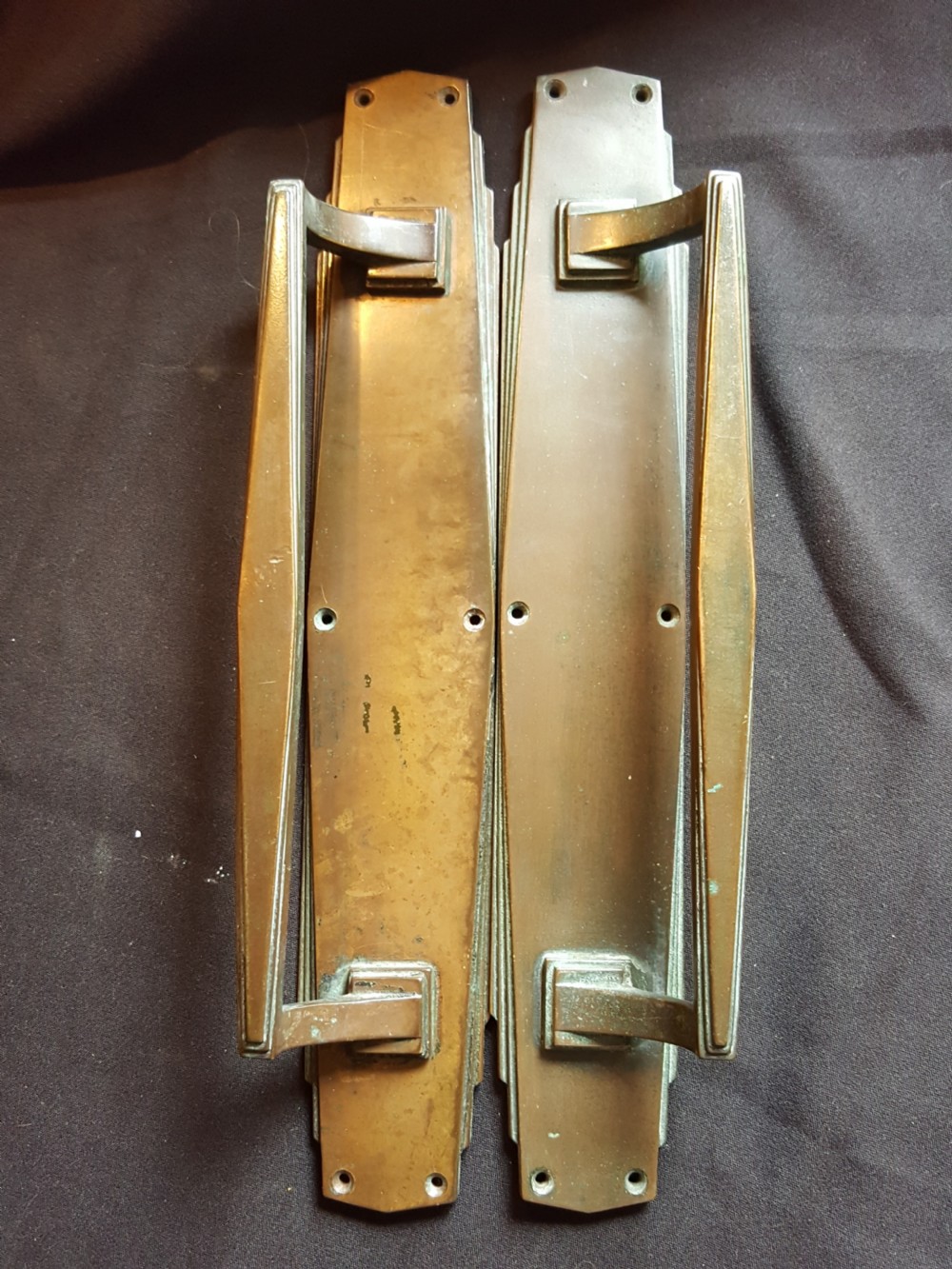 Pair of Bronze Arts & Crafts Door Pull Handles.