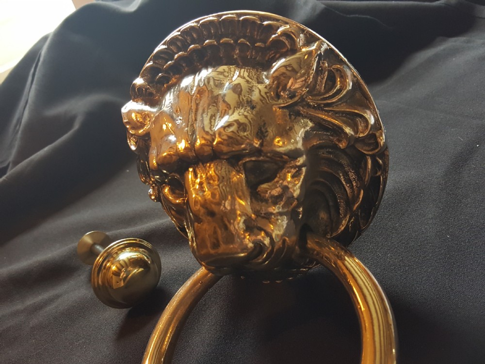 Brass Victorian Lion Head Door Knocker. View IV