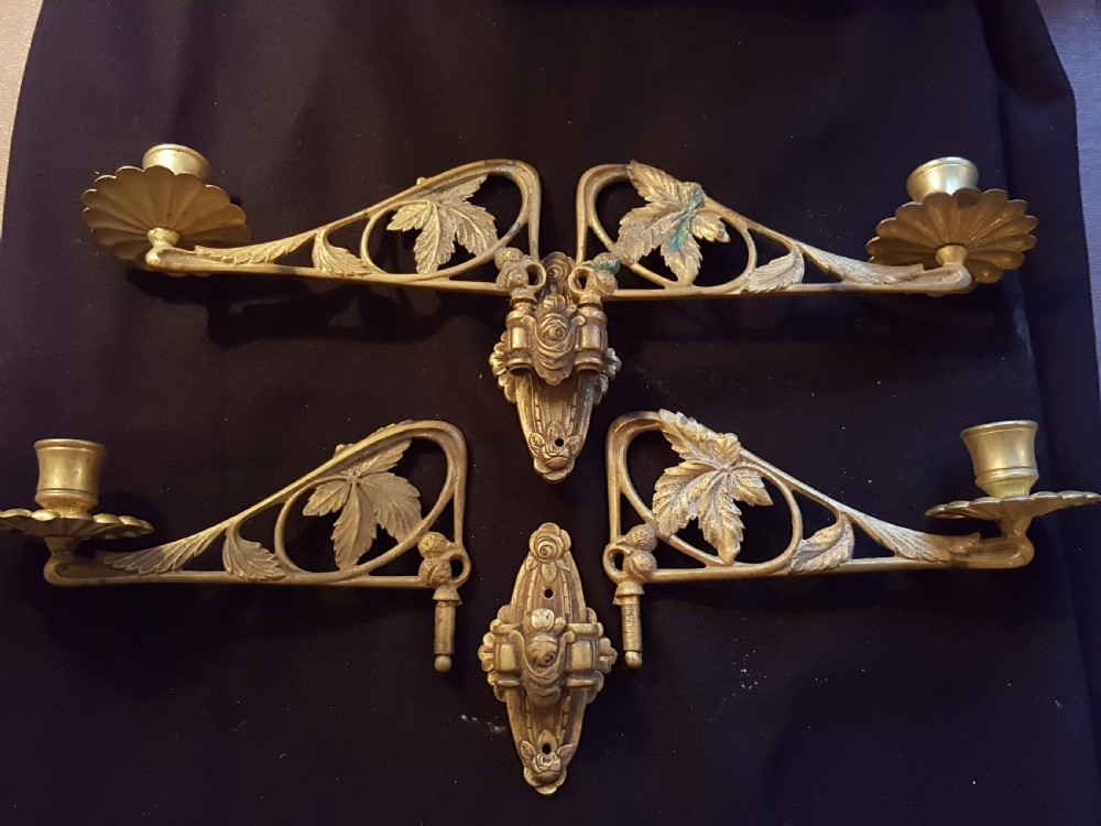 One Pair of Double Victorian Brass Candle Sconces.