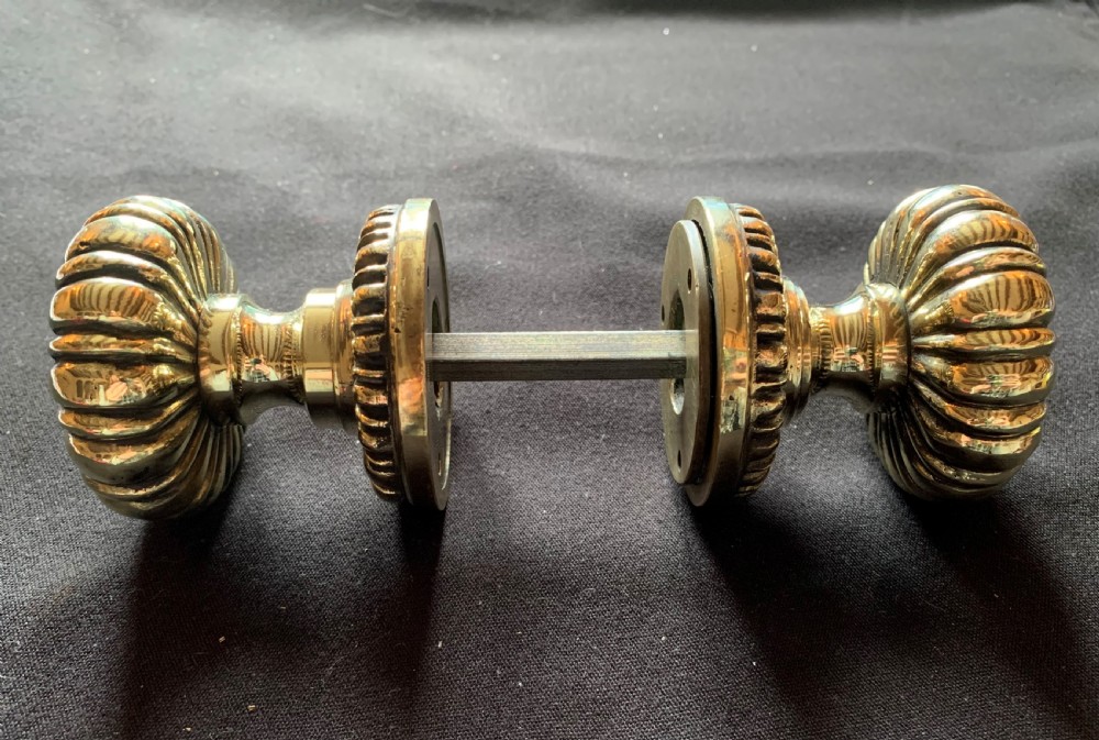 One Pair of Brass Victorian Rim Lock Door Knobs. View V