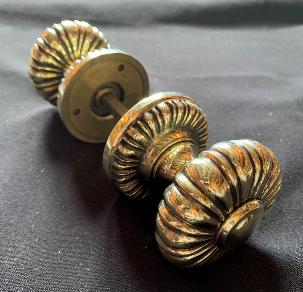 One Pair of Brass Victorian Rim Lock Door Knobs. View VI