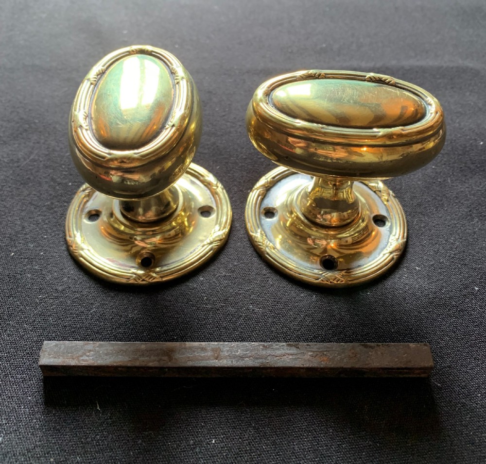 One Pair of Brass Regency Oval Door Knobs. View III