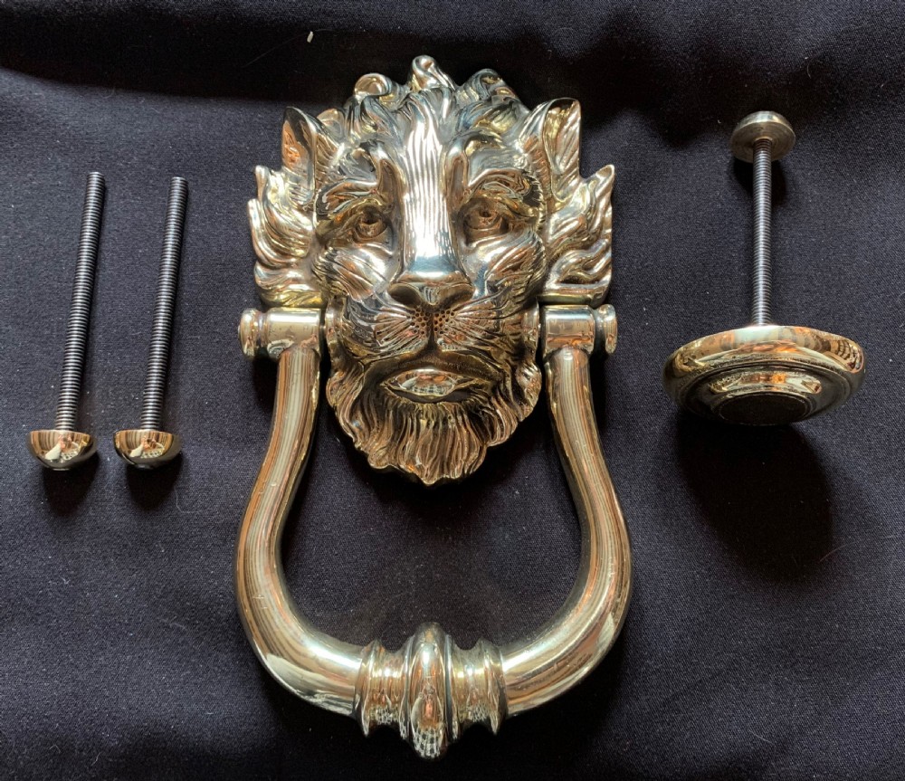 One Brass Victorian Lion's Head Door Knocker.