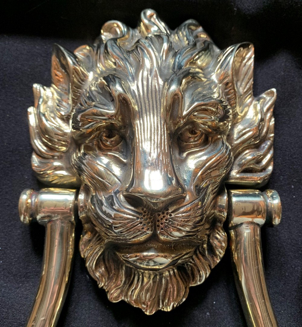 One Brass Victorian Lion's Head Door Knocker. View III