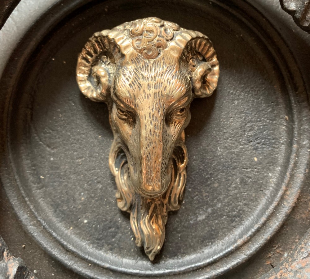 One Cast Iron & Brass Victorian Ram's Head Door Knocker. View II