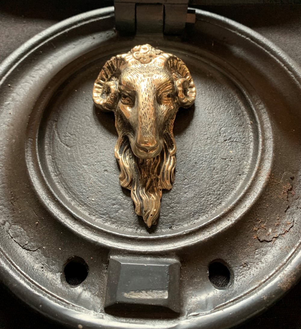 One Cast Iron & Brass Victorian Ram's Head Door Knocker. View III