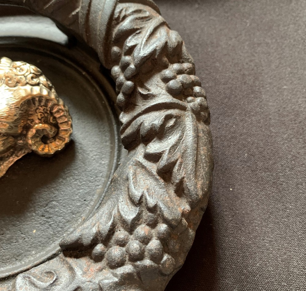 One Cast Iron & Brass Victorian Ram's Head Door Knocker. View IV