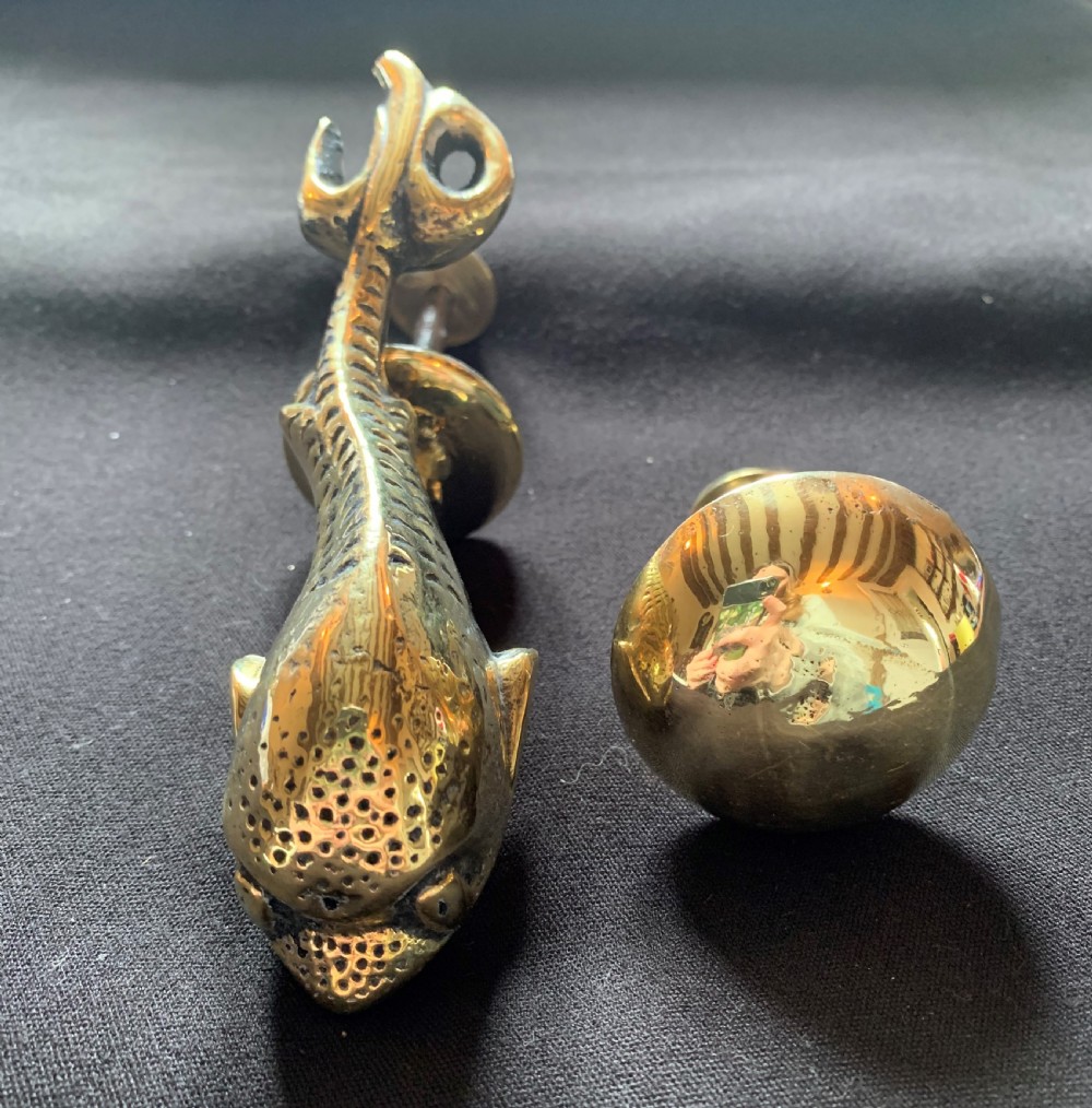 One Brass Victorian Dolphin Door Knocker.