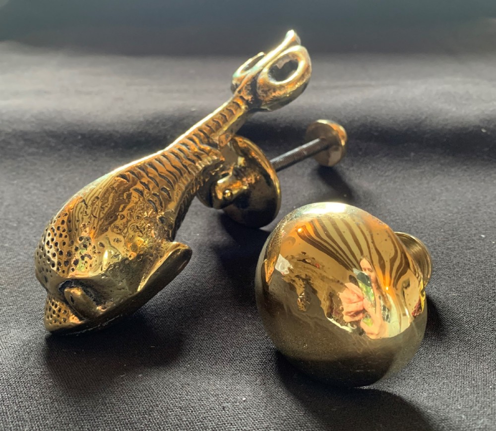 One Brass Victorian Dolphin Door Knocker. View II
