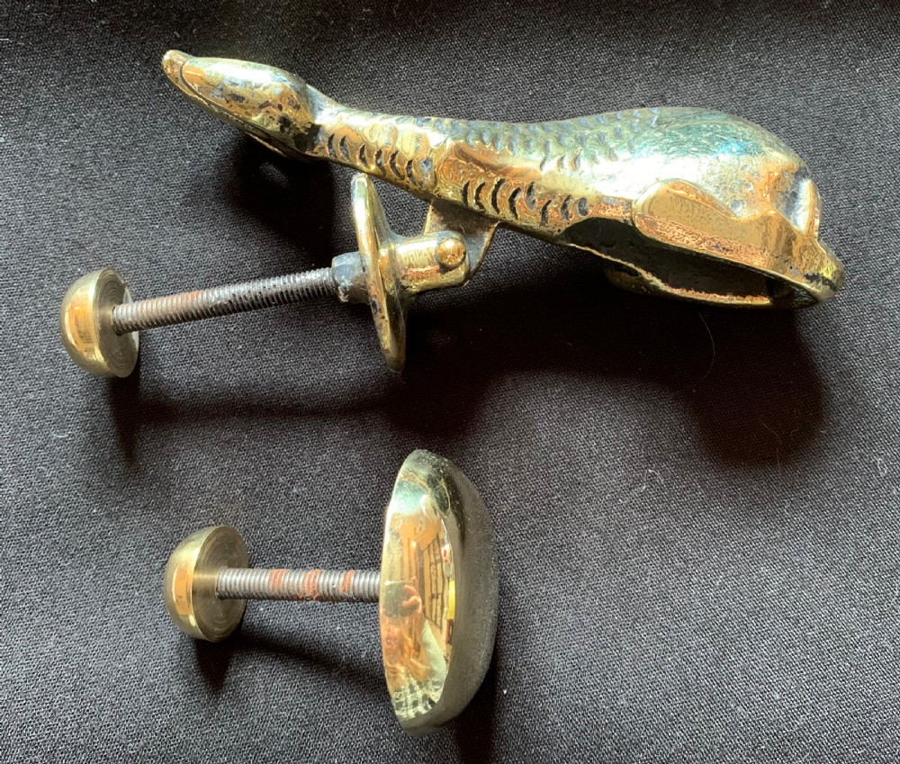 One Brass Victorian Dolphin Door Knocker. View IV