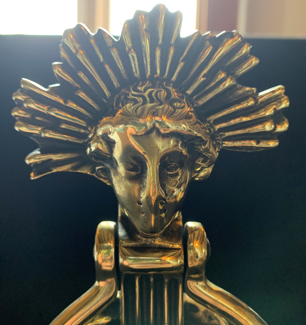 One Brass French Cherub's Face Door Knocker. View II