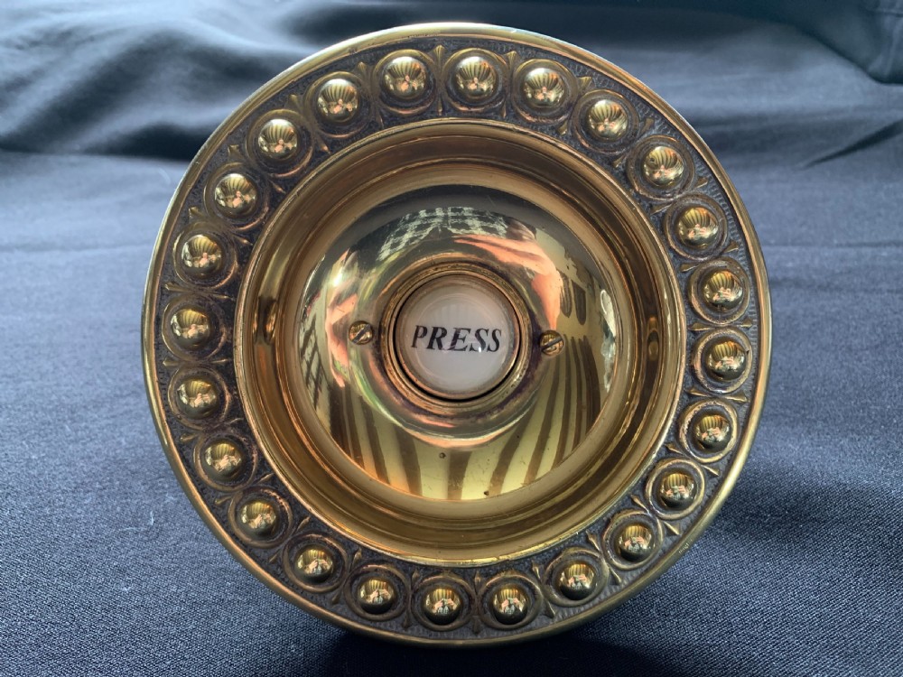 One Brass & Porcelain Gothic Victorian Door Bell Push. View II