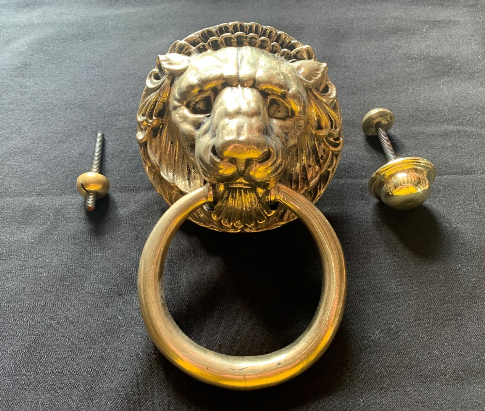 One Large Brass Victorian Lion Head Door Knocker. 