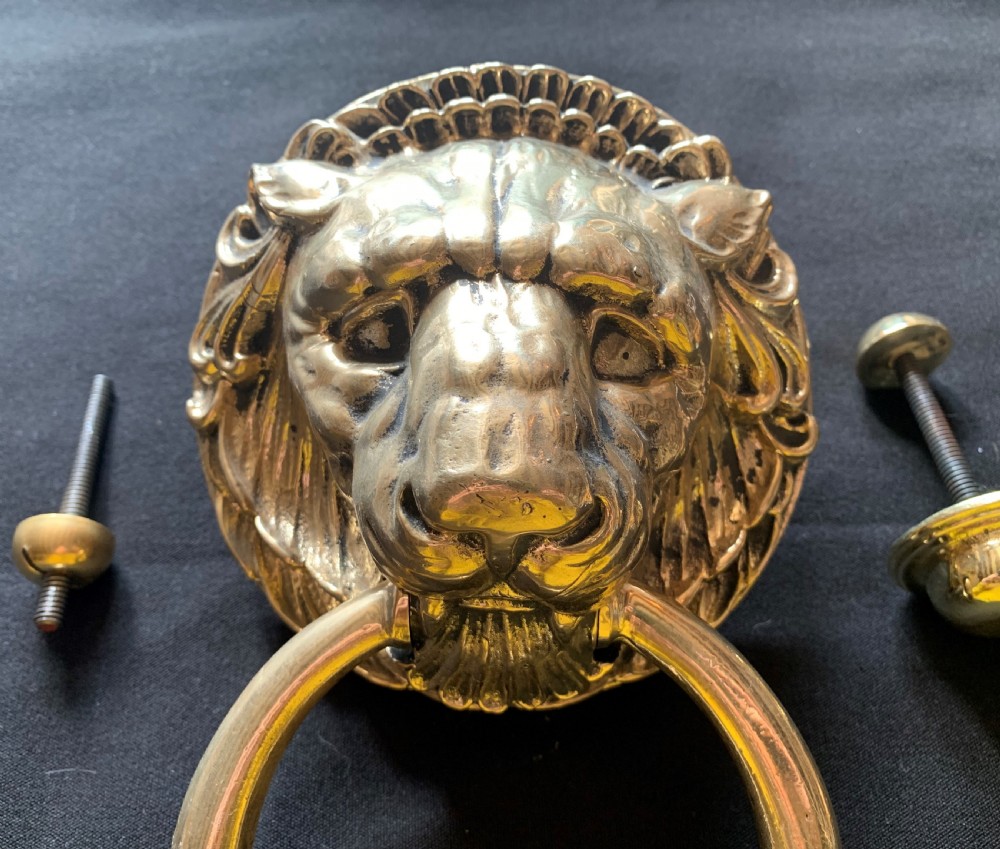 One Large Brass Victorian Lion Head Door Knocker.  View III