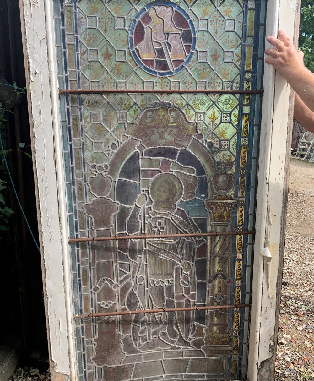 Set of Three WW1 Memorial Stained Glass Windows (Sailor, Soldier & Joan of Arc). View X