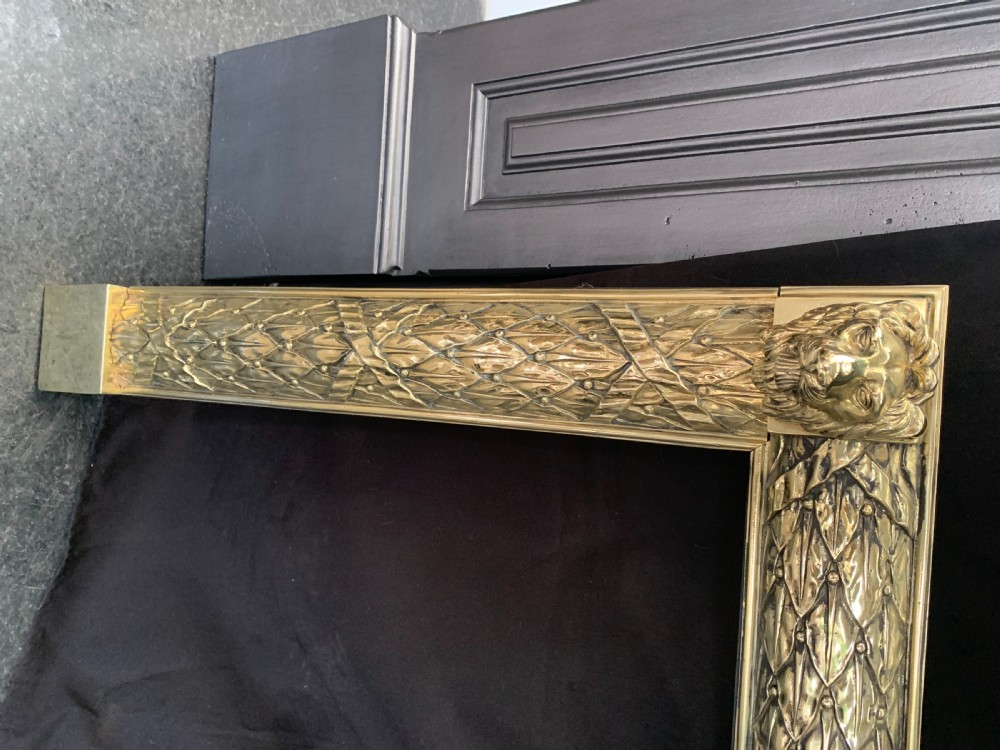 One Brass Victorian Lion Head Fire Surround. View II