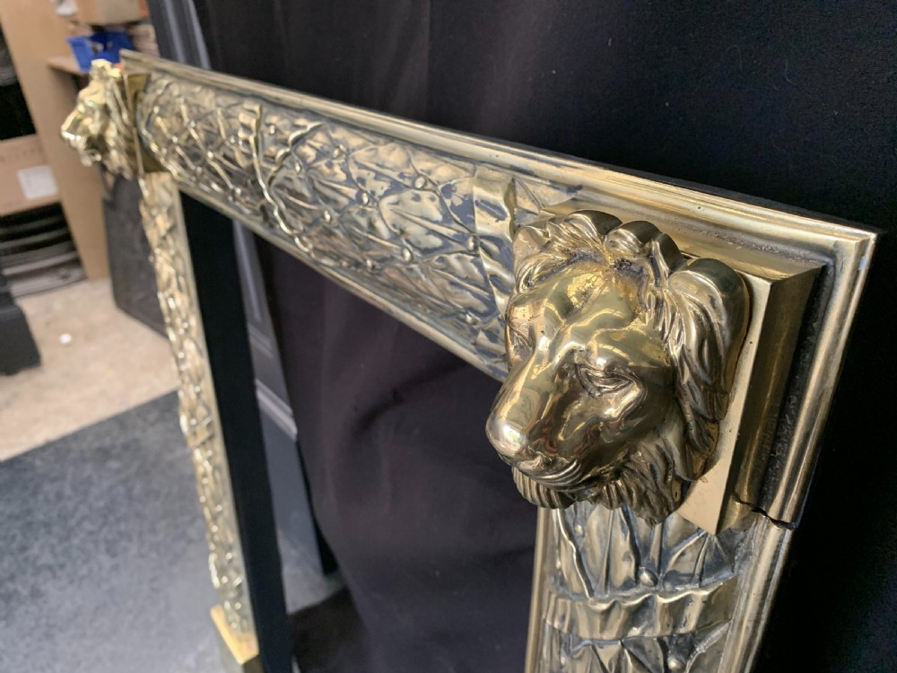 One Brass Victorian Lion Head Fire Surround. View IV