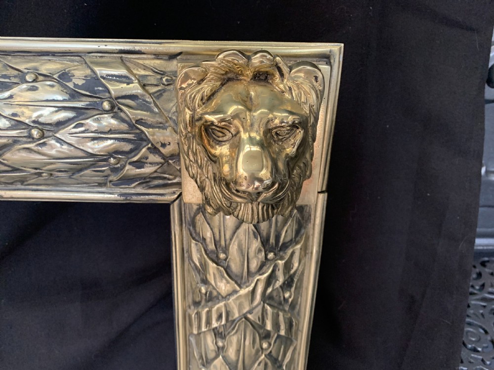 One Brass Victorian Lion Head Fire Surround. View V