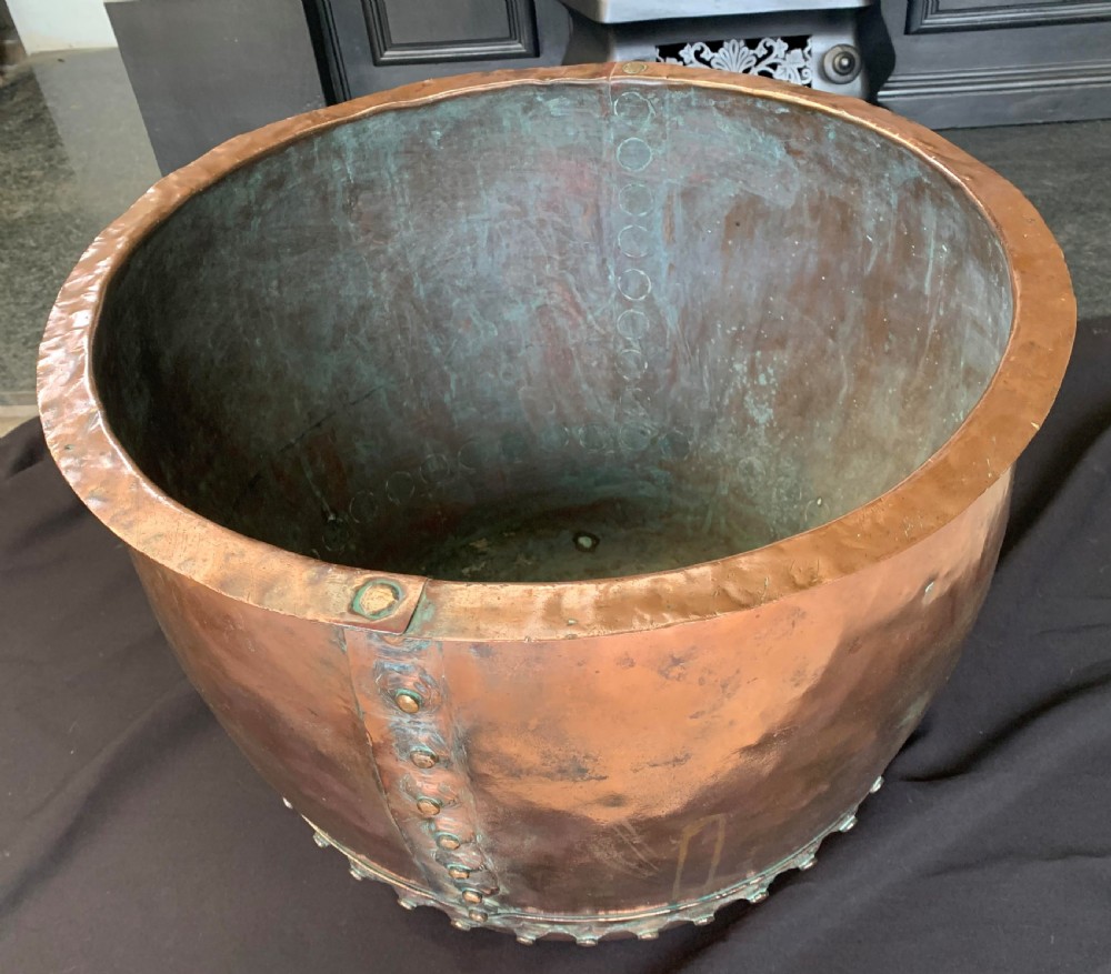 One Large Copper Georgian Studded Bucket. 
