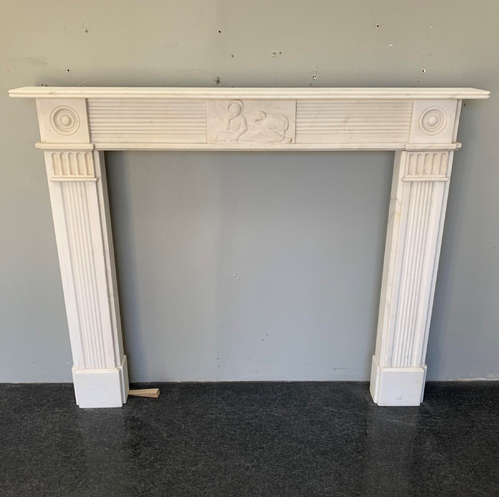 Victorian Statuary White Marble Shepherd Fireplace.