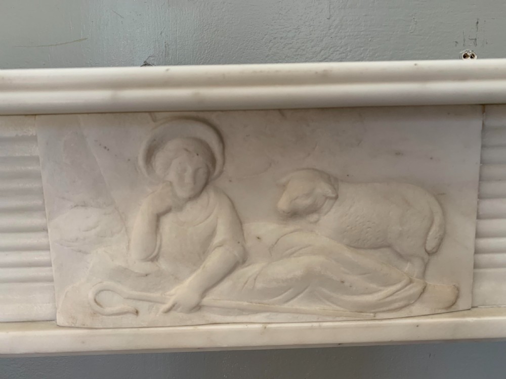 Victorian Statuary White Marble Shepherd Fireplace. View III