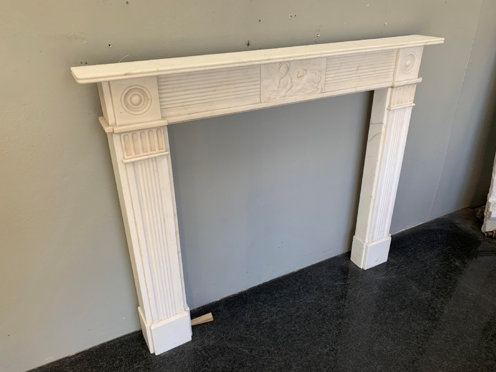 Victorian Statuary White Marble Shepherd Fireplace. View V