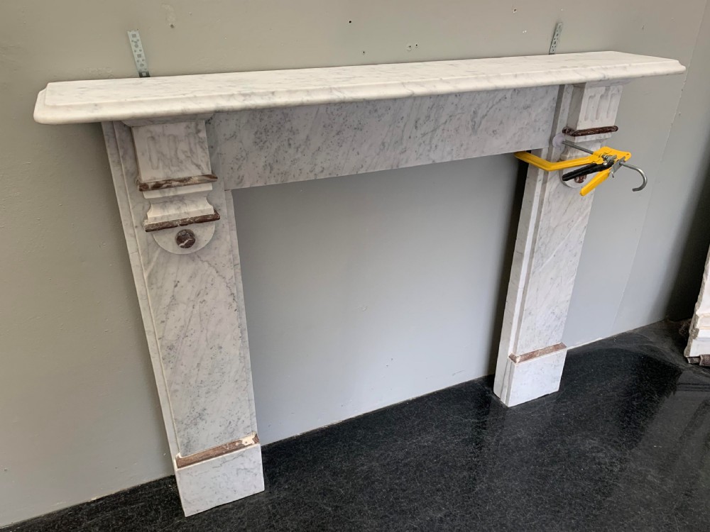 1920's Embellished Brown Marble Fireplace Surround. View V