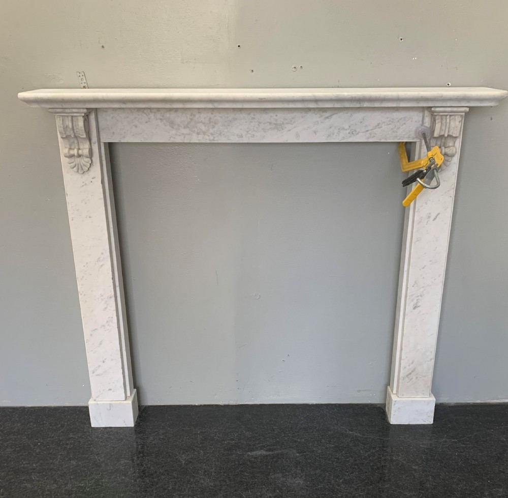 Small Rebate Victorian Corbelled White Statuary Marble Fireplace Surround.